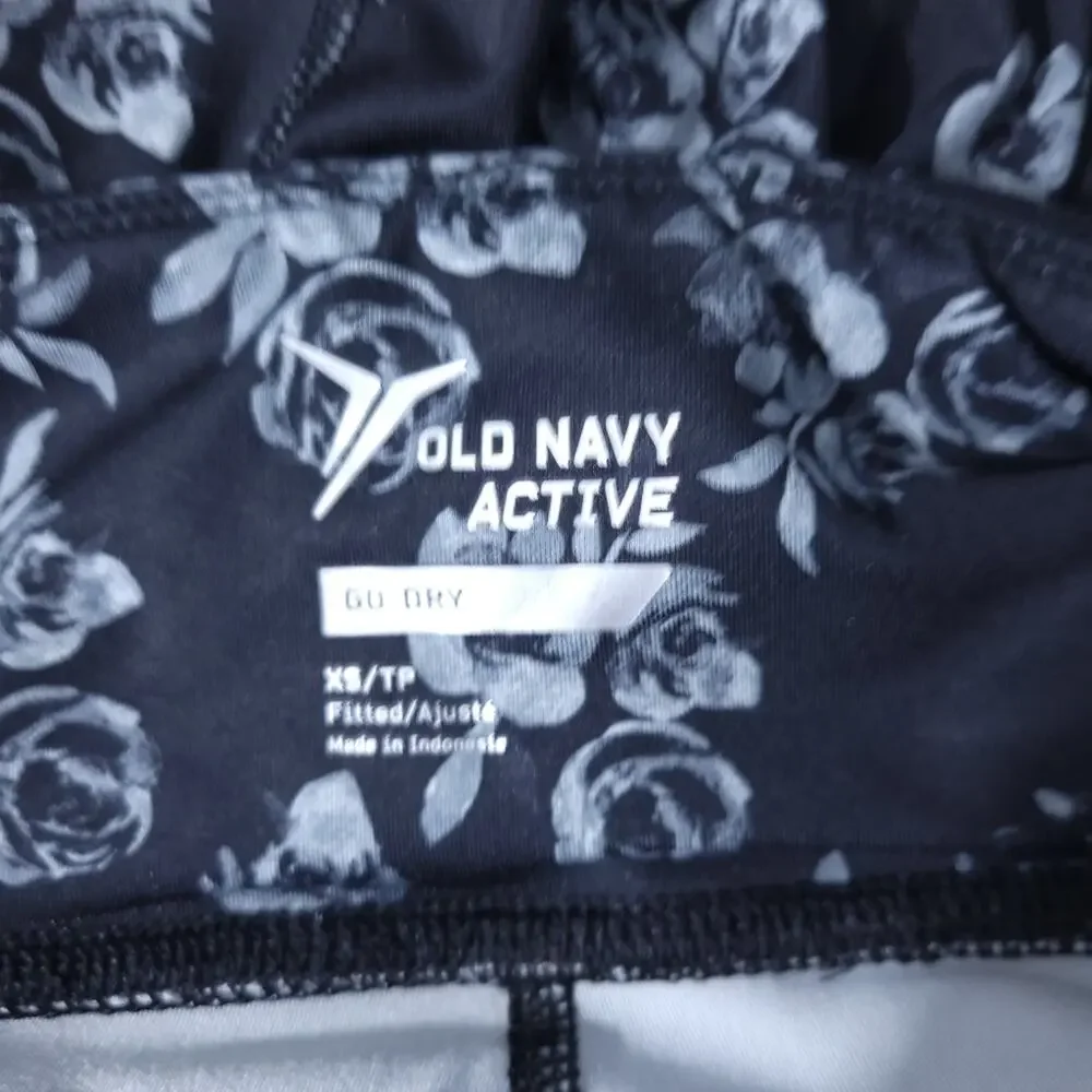 Old Navy Active Capri Leggings XS Xsmall Black Gray Floral Yoga Athletic Pants